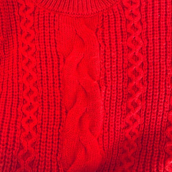 KIDS Red Cable Knit Cunky Long Sleeve Soft Sweater Unisex - Picture 8 of 12
